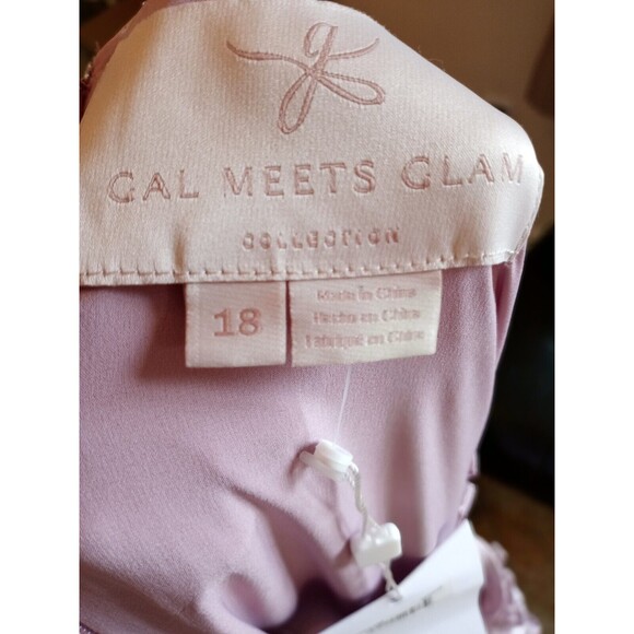 Gal Meets Glam Shift Ruffle Dress Size 18 Lavender Purple Checkered Puff Sleeve - Picture 2 of 8